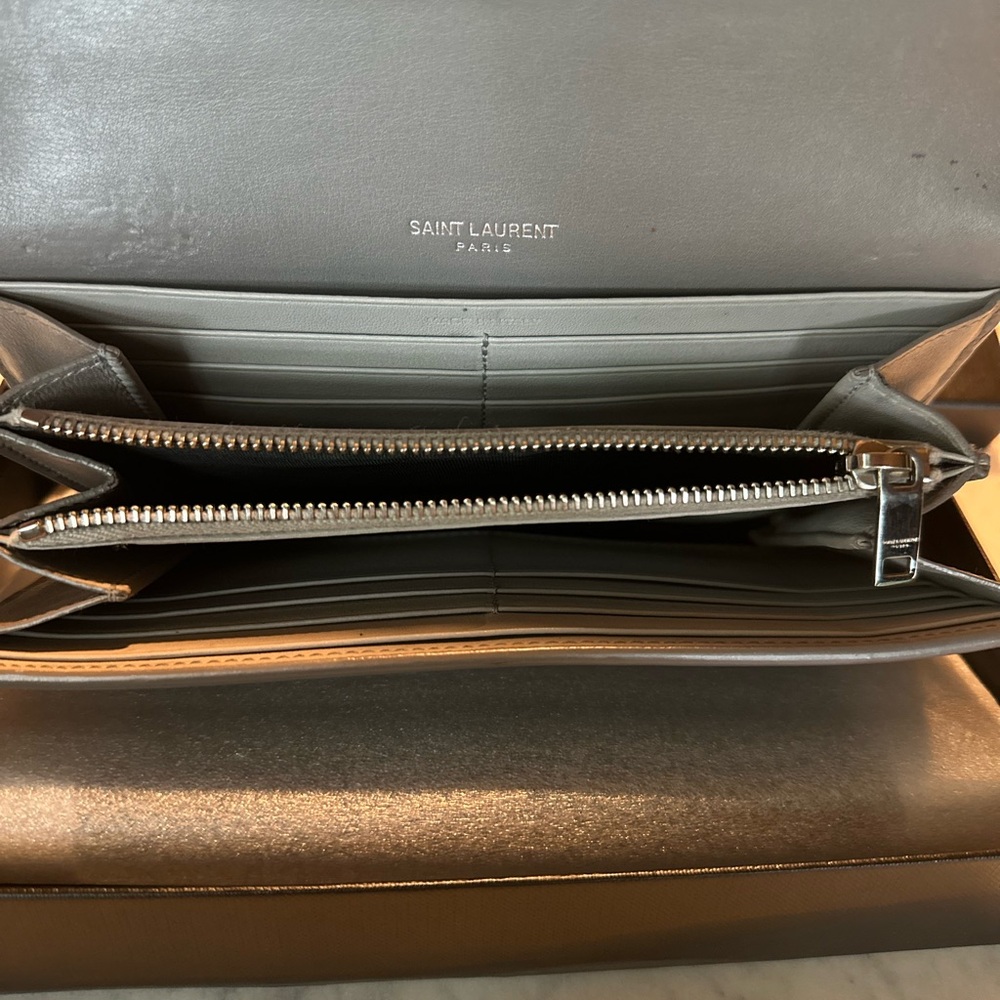 Saint Laurent Gray Wallet/Purse with Silver Accents + COA - Picture 3 of 10